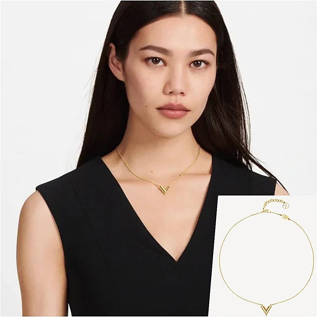 LOUIS VUITTON Essential V Necklace Gold LV Pendant - Etsy