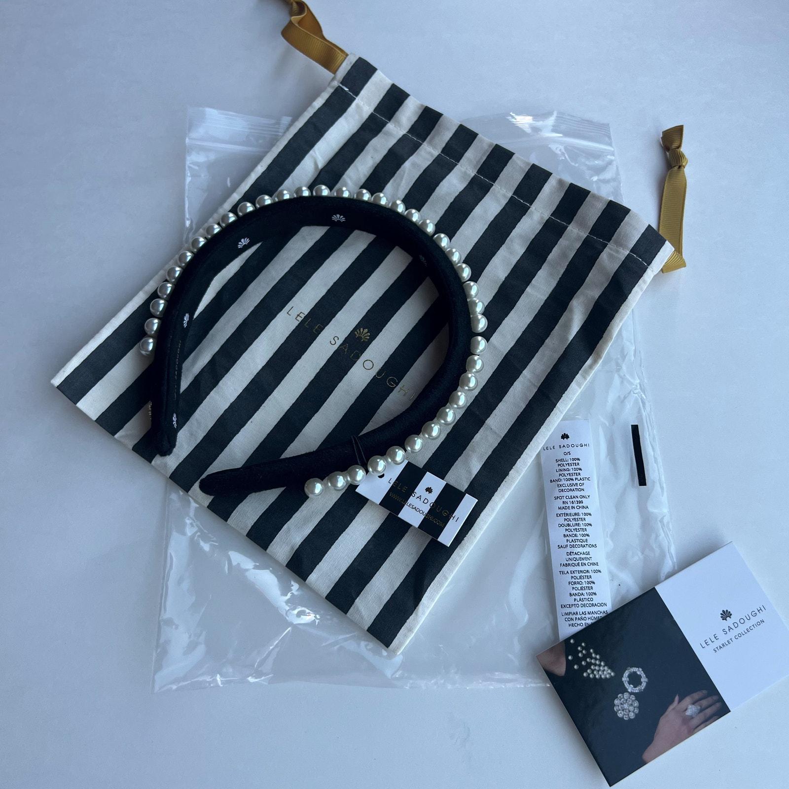 RARE Lele Sadoughi Pearls Jet Black Velvet Headband - Etsy display picture 1