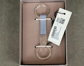 BVLGARI Bulgari Mens Style Gray Calf Leather Silver Keyring Keyhold Strap Gift Box