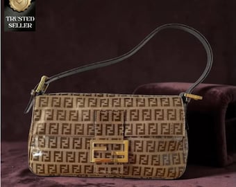 Fendi Baguette Bag - Brown Zucchino FF Logo Canvas Shoulder Bag - Y2K Designer Purse - Authentic Italian Luxury Handbag