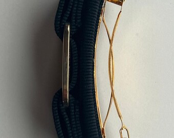 Salvatore Ferragamo Black Fabric Vara Bow Hair Clip Gold