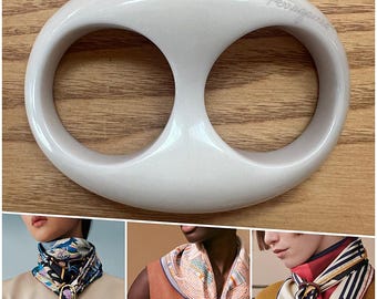 RARE Salvatore Ferragamo White Acetate Chunky Oval Scarf Ring Buckle NWOT