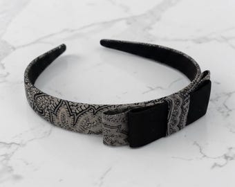 Etro Silk Bow Headband Black and White Paisley