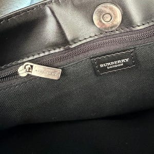 Burberry Nova Check Coated Canvas Small Tote Bag, Classic Heritage Plaid Luxury Handbag, Vintage Designer Shoulder Bag with Leather Trim image 7