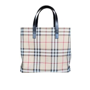 Burberry Nova Check Coated Canvas Small Tote Bag, Classic Heritage Plaid Luxury Handbag, Vintage Designer Shoulder Bag with Leather Trim image 4