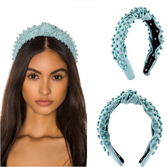 RARE Lele Sadoughi Turquoise Beaded Knotted Headband - Etsy display picture 2