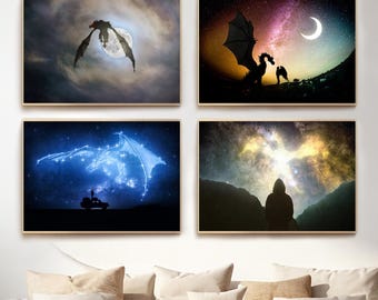 Fantasy Dragon Art Print Set – Mystical Gamer Decor (Digital Download)