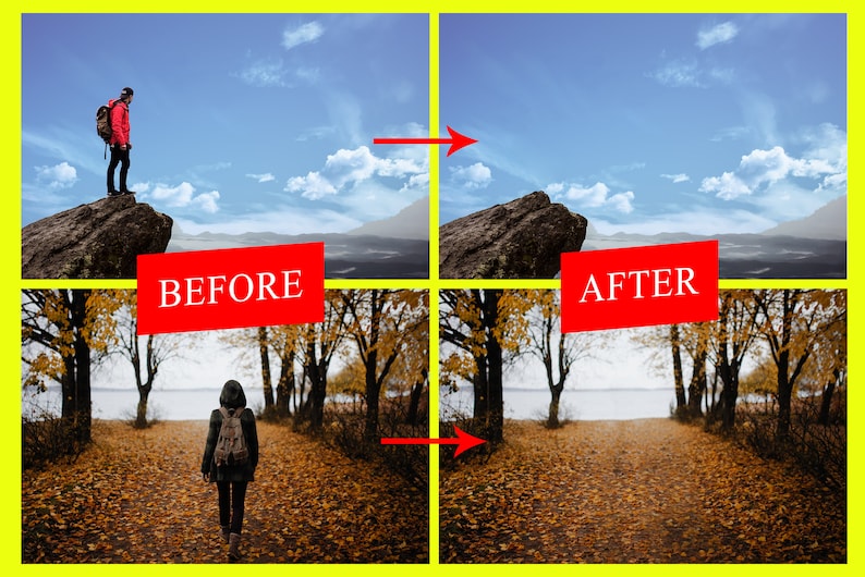 Puede incluir: Imagen dividida que muestra una comparaci&oacute;n de antes y despu&eacute;s. La mitad superior representa a una persona sobre una roca con un fondo monta&ntilde;oso. La mitad inferior muestra a una persona caminando por un camino con &aacute;rboles. Se muestran los textos "ANTES" y "DESPU&Eacute;S".
