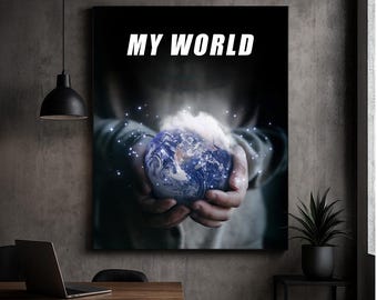 Earth in Hands Print – Cosmic Energy Spiritual Art (Digital Download)