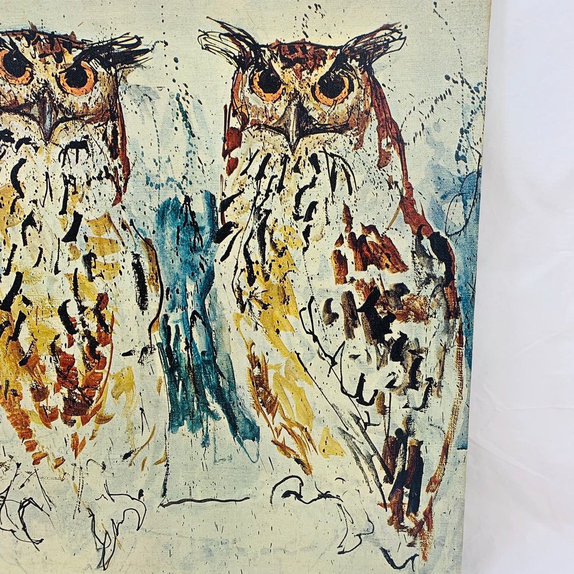 Owls Fritz Rudolf Hug Original Lithograph Print On Canvas Etsy