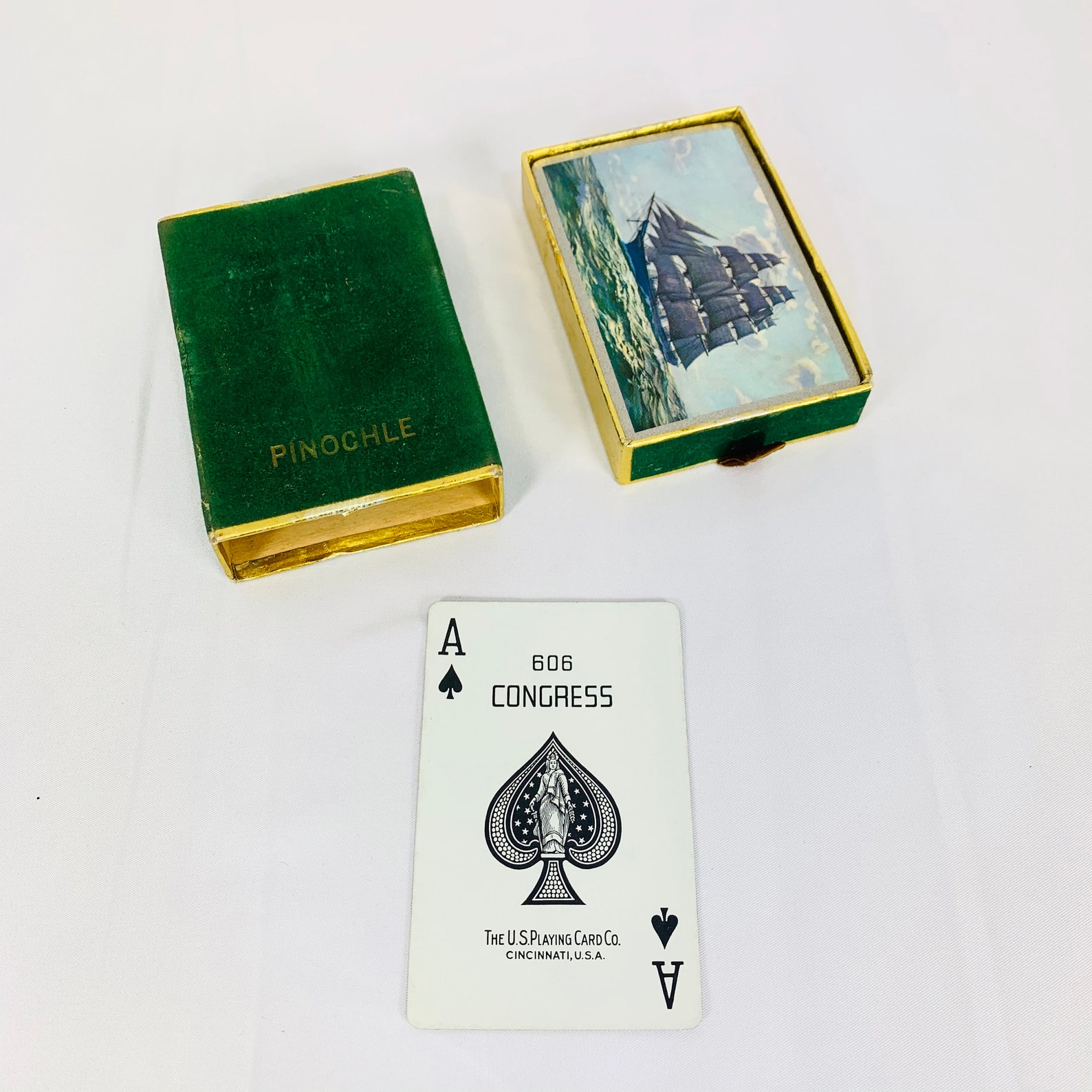 Vintage Set of Pinochle Ship Playing Cards in Velvet Box 48 Etsy