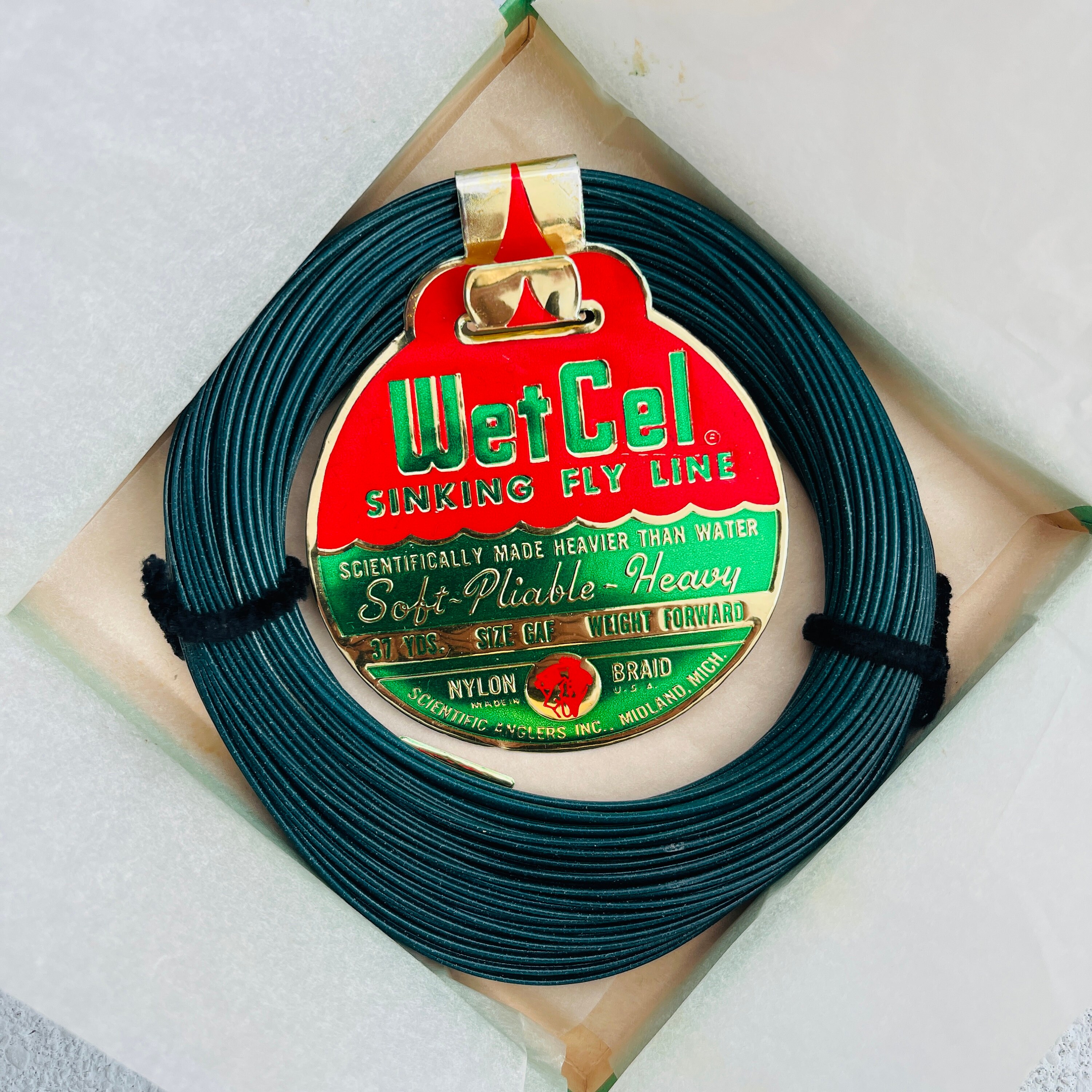 New Vintage 1950’s Wet Cel Nylon Sinking Fly Fishing Line Scientific