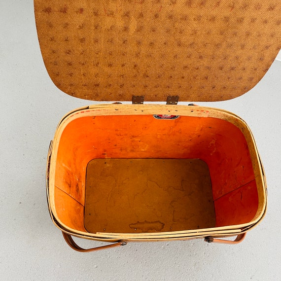 Vintage 60’s Wicker Red Man Picnic Basket Decor USA M… Gem