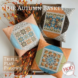 Hands on Design ~ Autumn Basket Cross Stitch Pattern ~ Hands on Design Cross Stitch ~ Triple Play Pillows Hands on Design