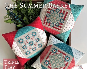 Hands on Design THE SUMMER BASKET Cross Stitch Pattern ~ Hands on Design Cross Stitch - Triple Play Pillows Hands on Design