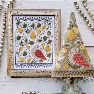 Hello From Liz Mathews FIRST DAY of CHRISTMAS Sampler Cross Stitch Pattern - Pear Cross Stitch Pattern