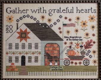 Plum Street Samplers THE GATHER INN Cross Stitch Pattern - New Cross Stitch