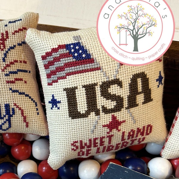 PDF Anabella's Needleart Simple Smalls™ ~ SWEET LAND  Cross Stitch Pattern ~ Anabella's Cross Stitch ~ Patriotic Cross Stitch