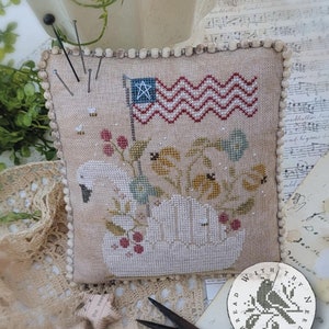 Pre-Order Brenda Gervais With Thy Needle & Thread SUMMER SWAN Cross Stitch Pattern ~ Cross Stitch ~ Patriotic Cross Stitch ~ Anabella's