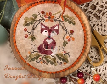 Jeannette Douglas Designs CHUBBY FOX Cross Stitch Pattern ~ Autumn Cross Stitch ~ Fall Cross Stitch