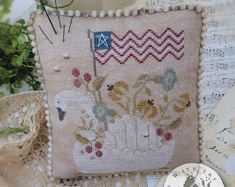 Brenda Gervais With Thy Needle & Thread SUMMER SWAN Cross Stitch Pattern ~ Cross Stitch ~ Patriotic Cross Stitch ~ Anabella's