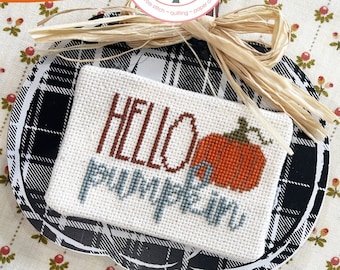 Anabella's Needleart Autumn Simple Smalls™ HELLO Pumpkin Cross Stitch Pattern