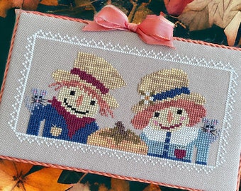 Finally a Farmgirl JACK & JOSIE Cross Stitch Chart ~ Autumn Cross Stitch ~ Counted Cross Stitch ~ Anabella's ~ Fall Cross Stitch