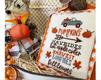 Anabella's Needleart Autumn Simple Smalls™ Pumpkins & HAYRIDES Cross Stitch Pattern