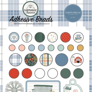 New! Carta Bella FARMHOUSE SUMMER Adhesive Brads ~ Scrapbooking Brads ~ Paper Crafting Brads
