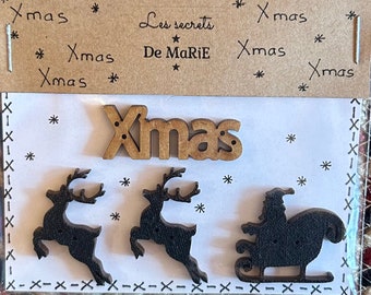 Primitive Wood Buttons ~ Xmas Sleigh Wood Buttons ~ Hand Embroidery ~ Anabella's ~ Cross Stitch Finishing ~ Primitive Wood Buttons