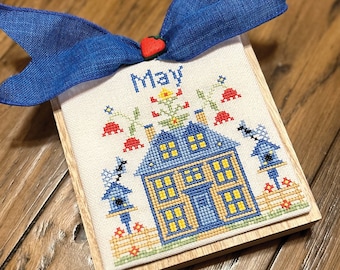 Anabella's Needleart TINY HOUSES MAY Cross Stitch Pattern ~  May Cross Stitch ~ Anabella's Cross Stitch ~ Anabella's Needleart