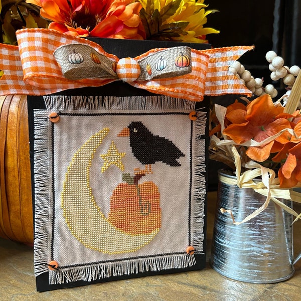 Anabella's Needleart Autumn Harvest Moon  Cross Stitch Pattern ~ Fall Cross Stitch ~ Anabella's Cross Stitch ~ Prim Cross Stitch