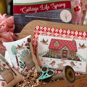 New!  Anabella&#39;s Needleart ~ Cottage Life Spring  Cross Stitch Booklet ~ 3 Cross Stitch Designs ~ Anabella&#39;s ~ Spring Cross Stitch