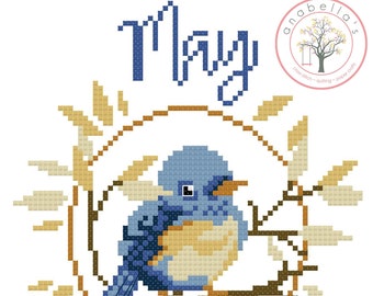 Anabella's Needleart Birds of a Feather MAY~ May Bird Cross Stitch ~ Anabella's Cross Stitch ~ New Cross Stitch ~ Bird Cross Stitch