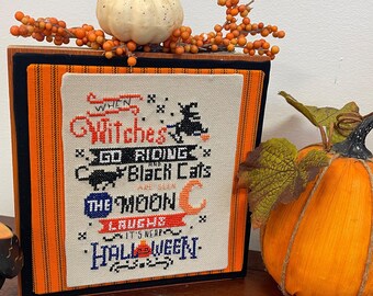 Anabella's Needleart Halloween Simple Smalls™ ~  When WITCHES Go RIDING Cross Stitch  ~ Halloween Cross Stitch