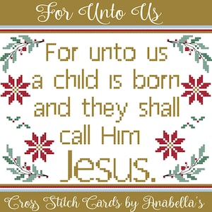 PDF ~ Anabella's Needleart Cross Stitch Cards™ For Unto Us-steekpatroon ~ Kerstkruissteek ~ Anabella's