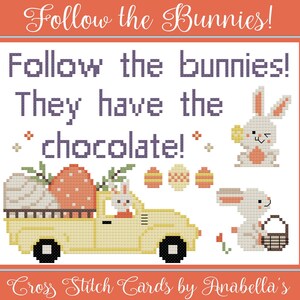 Anabella’s Needleart Cross Stitch Cards™  Follow the Bunnies  Cross Stitch Pattern ~  Easter Cross Stitch  ~ Anabella&#39;s