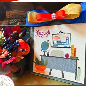 Anabella&#39;s Memorable Months™  AUGUST Cross Stitch Pattern  - New Cross Stitch - School Cross Stitch