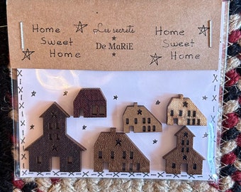 Primitive Wood Buttons ~ Home Sweet Home Wood Buttons ~ Hand Embroidery ~ Anabella's ~ Cross Stitch Finishing ~ Primitive Wood Buttons