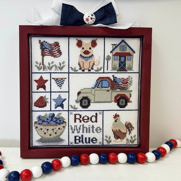 Anabella's Needleart Tray Displays ™  4th On The Farm Cross Stitch Pattern ~ Patriotic  Cross Stitch ~ New Cross Stitch