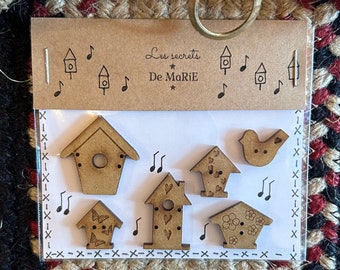 Primitive Wood Buttons ~ Bird Houses Wood Buttons ~ Hand Embroidery ~ Anabella's ~ Cross Stitch Finishing ~ Primitive Wood Buttons