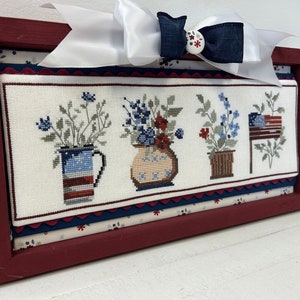 Anabella&#39;s Needleart Stitch Rows™ Patriotic Flowers Cross Stitch Pattern ~ Patriotic  Cross Stitch ~ New Cross Stitch