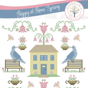 PDF  Anabella&#39;s Needleart Happy at Home Spring Cross Stitch Pattern ~ Anabella&#39;s Cross Stitch ~ New Cross Stitch ~ Spring Cross Stitch