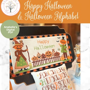 Digital Cross Stitch  ~ Happy Halloween & Halloween Alphabet Cross Stitch Pattern ~ Halloween Cross Stitch ~ PDF Cross Stitch ~ Anabella's