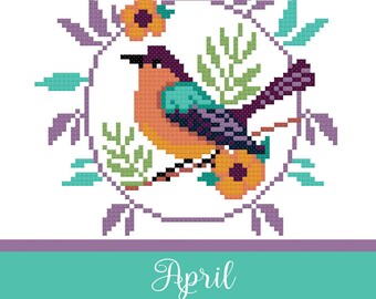 Anabella's Needleart Birds of a Feather April  ~ April Bird Cross Stitch ~ Anabella's Cross Stitch ~ New Cross Stitch