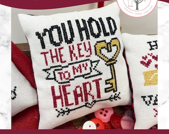 Anabella's Needleart YOU HOLD The KEY Cross Stitch Pattern ~ Valentine's Day Cross Stitch ~ New Cross Stitch Chart