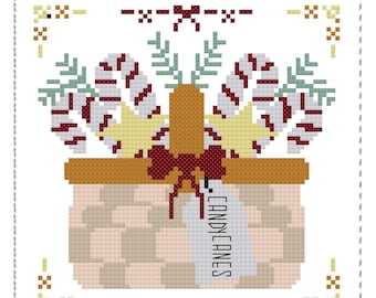 pdf Anabella's Needleart CANDY CANE BASKET Cross Stitch Pattern ~  Winter  Cross Stitch ~ Anabella's Cross Stitch  ~ pdf