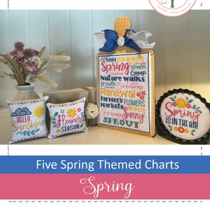 Anabella&#39;s Needleart SPRING Cross Stitch BOOKLET!  Cross Stitch Pattern ~ Set of 5 Cross Stitch Charts  ~ Anabella&#39;s Cross Stitch
