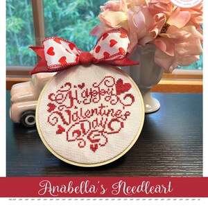 Anabella&#39;s Needleart HAPPY VALENTINE&#39;S DAY Cross Stitch Pattern ~  Valentine&#39;s Cross Stitch ~ Anabella&#39;s Cross Stitch