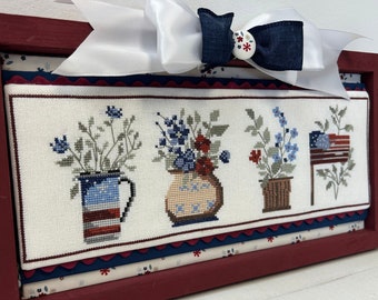 Anabella&#39;s Needleart Stitch Rows™ Patriotic Flowers Cross Stitch Pattern ~ Patriotic  Cross Stitch ~ New Cross Stitch